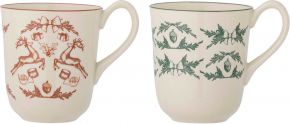 Bloomingville Tasse / Becher weihnachtliche Ornamentik 0,3 l rot, blau, creme 2er Set Beth