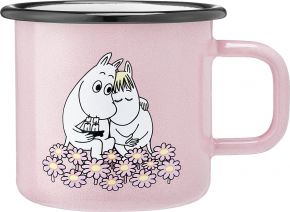 Muurla Mumins Zusammen Tasse / Becher Emaille 0,37 l rosa, weiß, schwarz, gelb