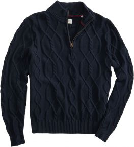 REDGREEN Herren Pullover 5GG Baumwolle mit Kragen und 1/4 Reißverschluss dark navy Jean