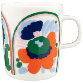 Marimekko Karuselli Oiva Tasse / Becher 0,25 l cremeweiß, hellblau, orange