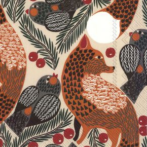 Marimekko Ketunmarja (Fuchsbeere) Papierservietten 33x33 cm 20 Stk. beige, braun, orange, schwarz, w