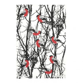Almedahls Dompfaff (Domherrar) Geschirrtuch 47x70 cm rot, weiß