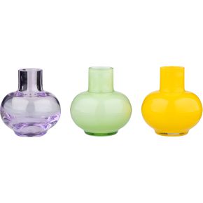 Marimekko Mini Vase Höhe 6 cm Ø 5,5 cm 3er Set blassgrün & zitrone & amethyst