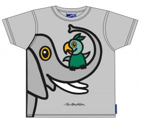 Bo Bendixen Unisex Kinder T-Shirt grau Elefant mit Papagei