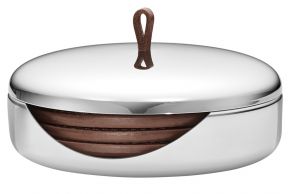 Georg Jensen Sky Glasuntersetzer 4 Stk. Leder mit Behälter