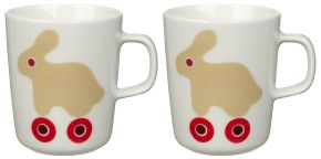 Marimekko Rulla (Rollen) Oiva Tasse / Becher 0,25 l 2 Stk. cremeweiß, hellbeige, rot