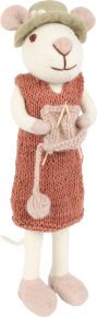 Gry & Sif Kinder / Deko Mausfrau mit Tasche & Hut Filz Höhe 27 cm weiß, rostrot
