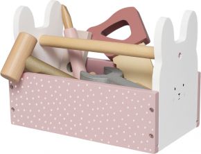 Jabadabado Werkzeugkiste Hase rosa, weiß Holz 16 tlg. 21x12x15 cm