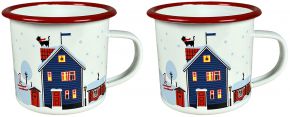 Citronelles Schweden Winterhaus Tasse / Becher Emaille 0,3 l 2 Stk. blau, weiß