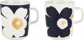 Marimekko Unikko Juhla (Fest) Oiva Becher 0,25 l 2 Stk. cremeweiß, dunkelblau, gold
