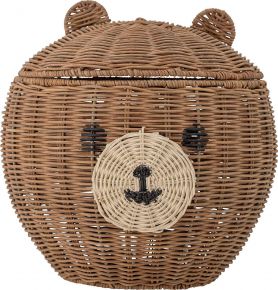 Bloomingville Mini Aufbewahrungskorb Bär mit Deckel Rattan Höhe 28 cm Ø 28 cm braun, natur