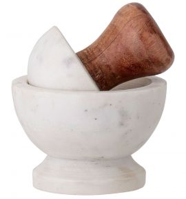 Bloomingville Mörser mit Stößel Marmor Höhe 13,5 cm Ø 10 cm weiß