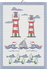 Ekelund Maritim Küstenleben Geschirrtuch (Öko-Tex) 35x50 cm weiß, blau, rot, grün