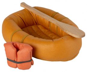 Maileg Puppenspielzeug für Mäuse Gummiboot graugelb mit Rettungsweste & Ruder 7x10x30 cm