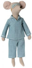 Maileg Maus mit Pyjama & Schlafmaske Höhe 49 cm blau, rosa