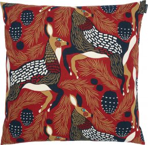Marimekko Peura (Reh) Kissenhülle 50x50 cm (Öko-Tex) rot, beige, dunkelblau