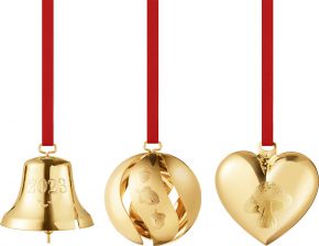 Georg Jensen Weihnachten 2023 Geschenkbox 3 tlg. (Glocke, Christbaumkugel und Herz) gold