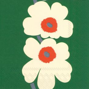 Marimekko Unikko Papierservietten 33x33 cm 20 Stk. grün, orange, natur Special Edition 60 Jahre