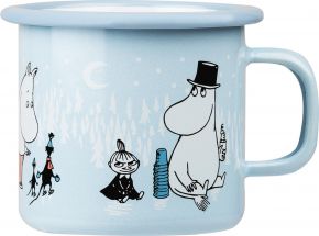 Muurla Mumin Winterzeit Tag auf Eis Becher Emaille 0,25 l hellblau, schwarz, weiß