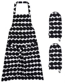 Marimekko Räsymatto Küchentextilien 3 tlg. Set / Schürze & 2 Topfhandschuhe weiß, schwarz