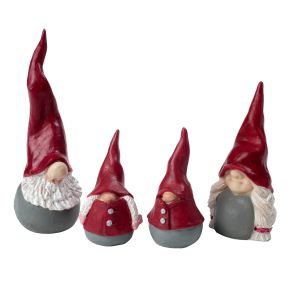 Nääsgränsgården Tomte Hoher Hut Familie bis Höhe 5,7 cm 4 tlg. Set grau, rot