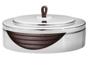 Georg Jensen Manhattan Glasuntersetzer 4 Stk. Leder mit Behälter