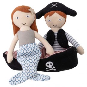 Bloomingville Kate die Seejungfrau & Jonah der Pirat mit Boot Kuschelspielzeug Set 3 tlg. mehrfarbig
