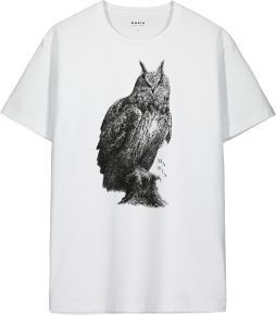 Makia Clothing x Danny Larsen Herren T-Shirt mit Eulenprint weiß / schwarz Avem
