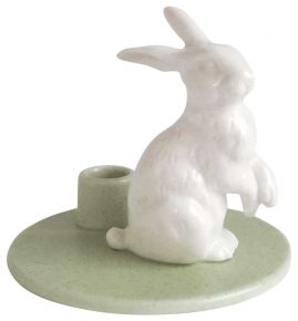 Dottir Nordic Design Sweet Stories Kerzenständer Hase Höhe 8 cm salbeigrün, weiß