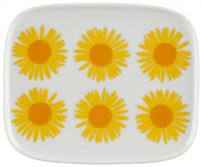 Marimekko Auringonkukka (Sonnenblume) Oiva Teller 12x15 cm cremeweiß, sonnengelb, orange