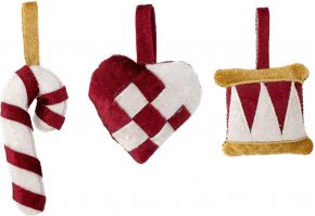 Bloomingville Baumschmuck Dänemark rot, weiß Höhe 7 cm 3er Set Velua