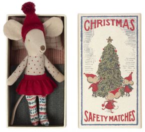 Maileg Maus Große Schwester Weihnachten Höhe 16 cm in Box rot natur