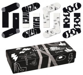 Happy Socks Unisex Strümpfe Schwarz & Weiß Geschenkbox 4 Stk.