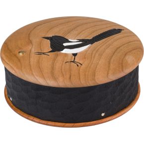 Wildlife Garden Holzdose / Schmuckschatulle Elster schwarz Höhe 6,4 cm Ø 15 cm handgeschnitzt