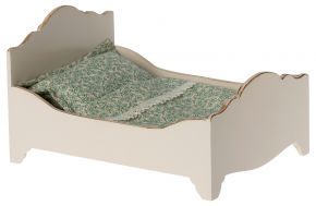 Maileg Puppenmöbel Holzbett mit weichem Bettzeug 9,5x12x16 cm grau, grün