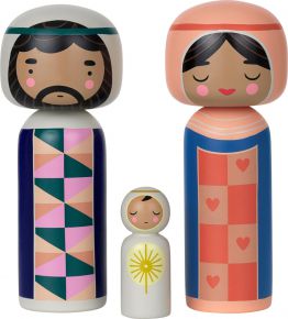 Lucie Kaas Kokeshi Sketch Inc. Krippefiguren Maria, Josef & Jesus 3 tlg. Set Höhe 14,5 cm