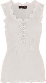 Rosemunde Copenhagen Damen Top Seide breite Spitze Knopfleiste Rundausschnitt 4596