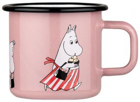 Muurla Mumins Retro Muminmama Tasse / Becher Emaille 0,37 l pink, schwarz, weiß