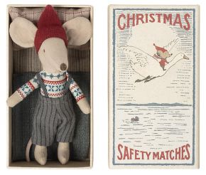 Maileg Maus Großer Bruder Weihnachten Höhe 15 cm in Box rot, grau, Pullover