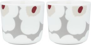 Marimekko Unikko Oiva Becher ohne Henkel 0,2 l 2 Stk. cremeweiß, hellgrau, rot, gelb