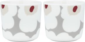 Marimekko Unikko Oiva Tasse / Becher ohne Henkel 0,2 l 2 Stk. cremeweiß, hellgrau, rot, gelb