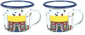 Citronelles Schweden Falunrotes Haus Tasse / Becher Emaille 0,3 l 2 Stk. weiß, rot