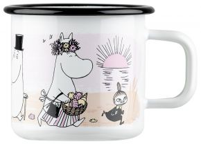 Muurla Mumins Strand Tasse / Becher Emaille 0,37 l weiß, rosa, beige, schwarz, gelb