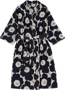 Marimekko Damen Bademantel dunkelblau, gold, cremeweiß (Öko-Tex) Unikko