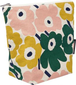 Marimekko Unikko Kaje Kulturtasche (Öko-Tex) 24x28x12 cm leinen, dunkelgrün, mehrfarbig