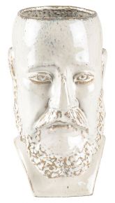 Villa Collection Vase / Blumenübertopf Gesicht mit Bart Höhe 26 cm Steingut weiß
