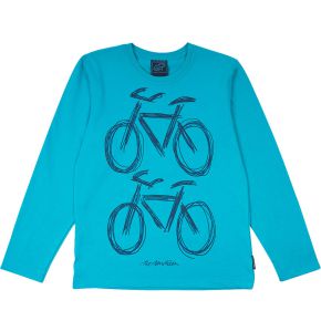 Bo Bendixen Unisex T-Shirt Langarm, türkis, schwarz 2 Fahrräder