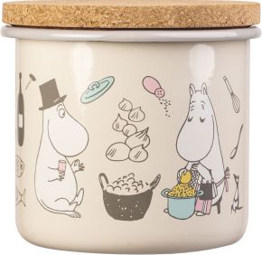 Muurla Mumins Bon Appetit Dose mit Korkdeckel 1,3 l Emaille beige, mehrfarbig